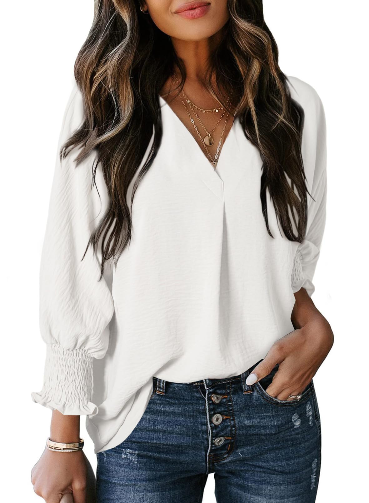Women's Casual 3/4 Sleeve V Neck Basic Tops (Buy 3 Free Shipping)