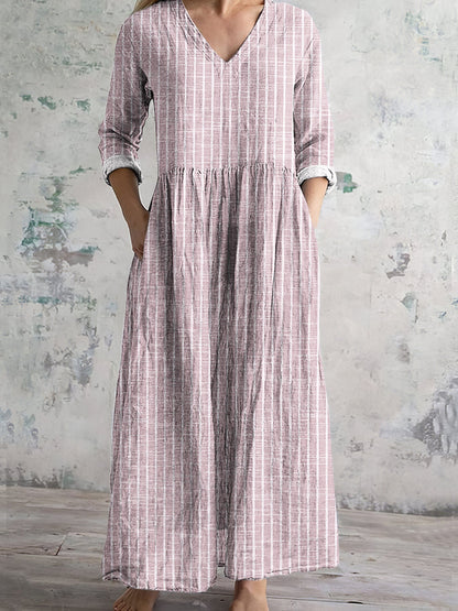 Vintage Stripe Pattern Women's Linen Dress
