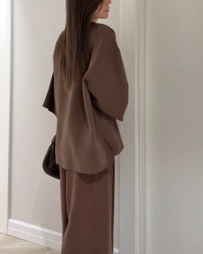 Casual V-Neck Top & Pants Two-Piece Set