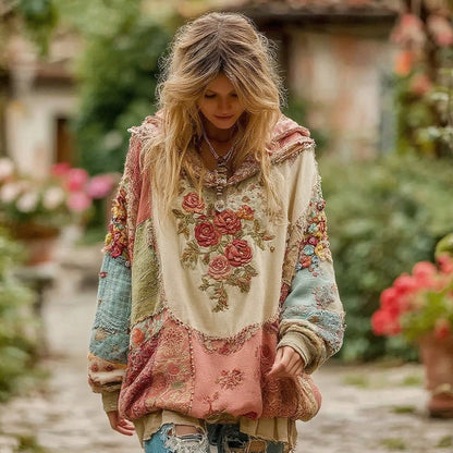 Women's Vintage Floral Pattern Hoodie