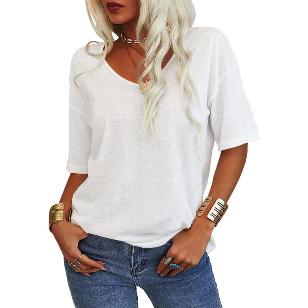 Women's Solid Color V-Neck T-shirt [On Sale & Quick Ship!]