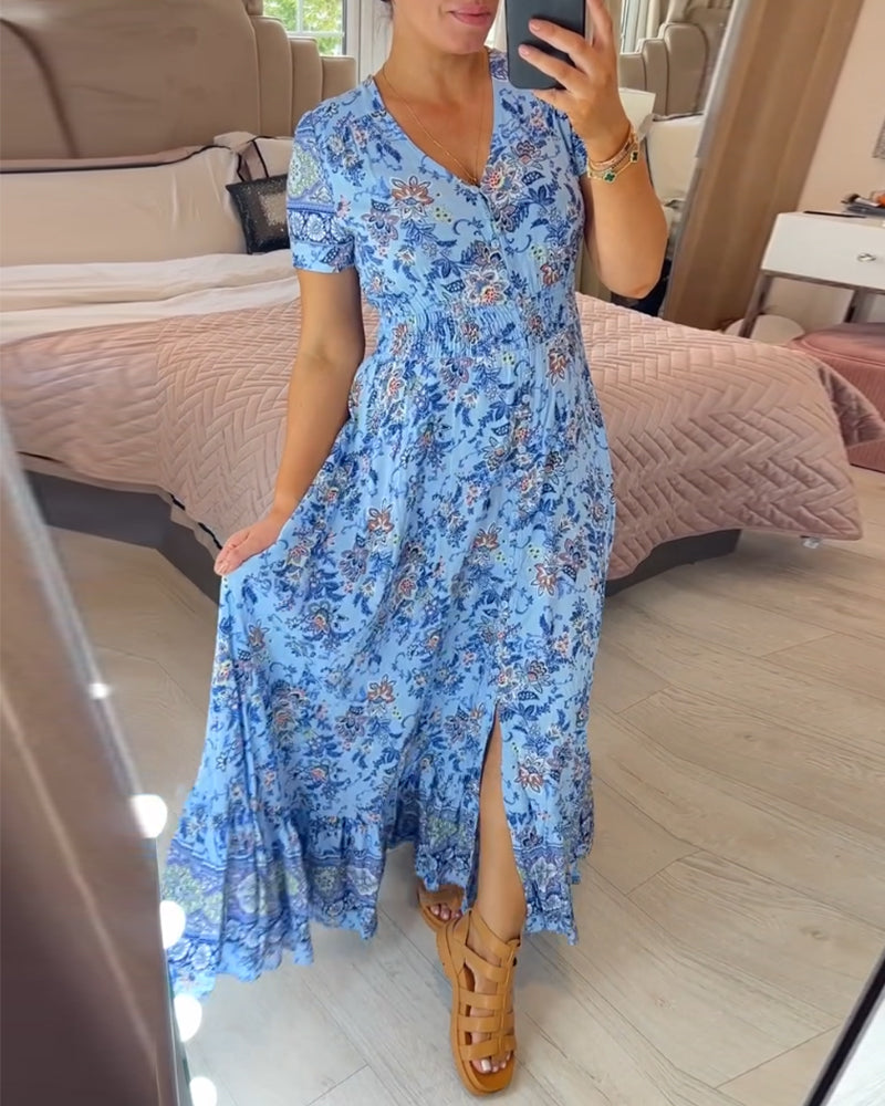 (💃Hot Sale - 45% OFF🔥)Floral print v-neck dress