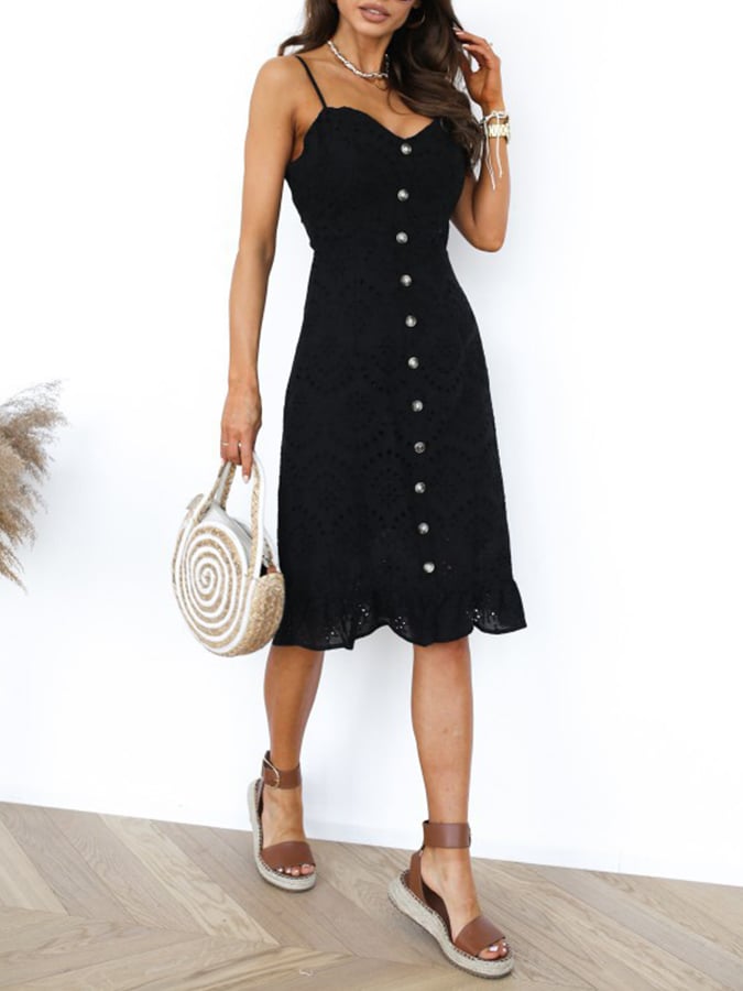 Strap Button Beach Lace Dress