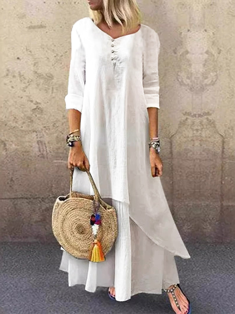 Casual Multi-layer Design Linen Dress
