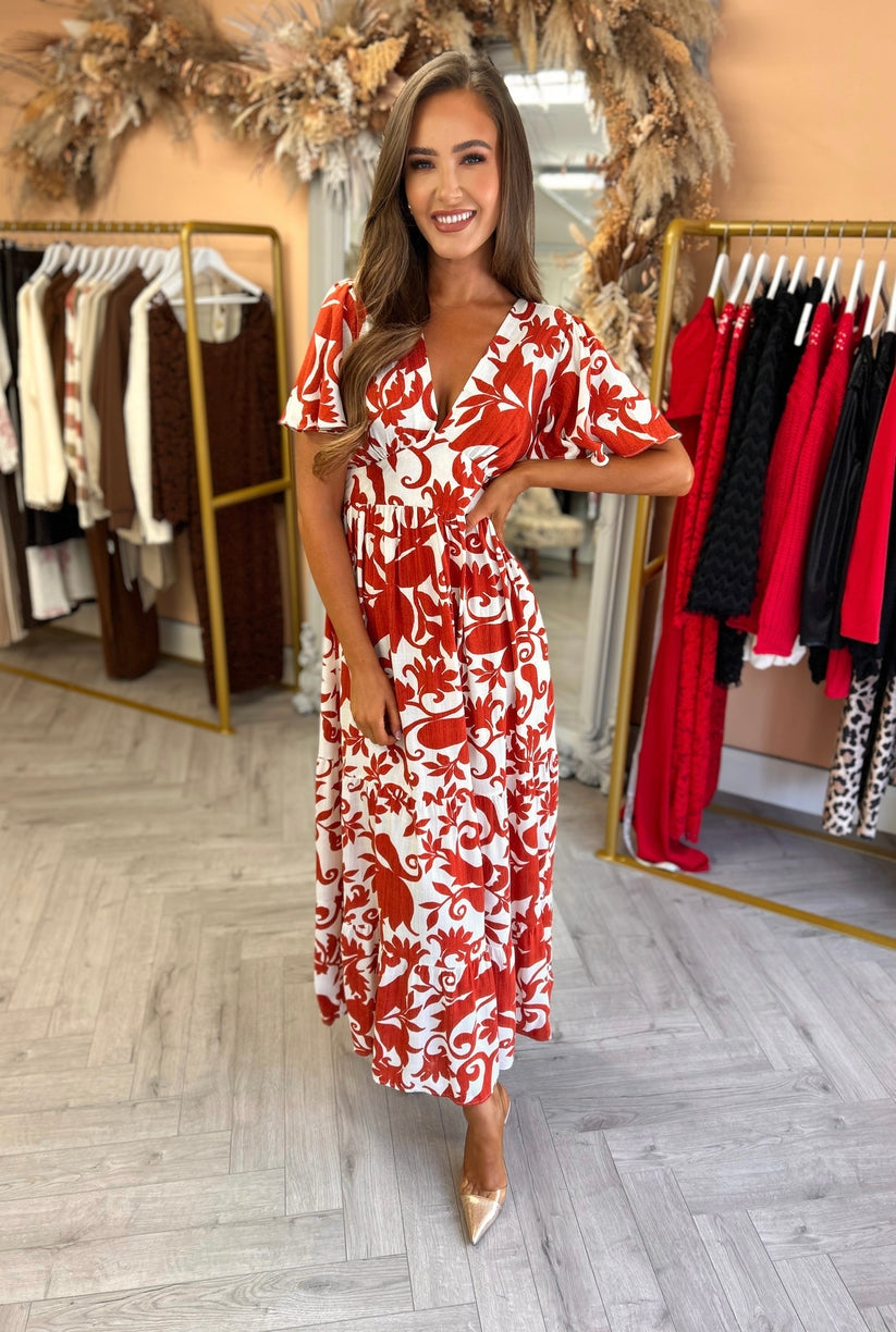 Showy Red Short Sleeve Maxi Dress