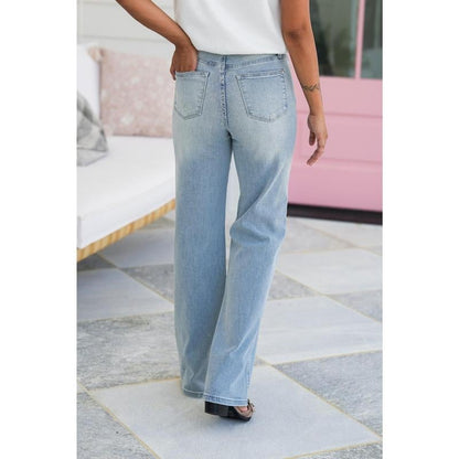 HALF PRICE💥High Rise Vintage Wash Tummy Control Top Straight Leg Jeans