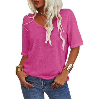 Women's Solid Color V-Neck T-shirt [On Sale & Quick Ship!]