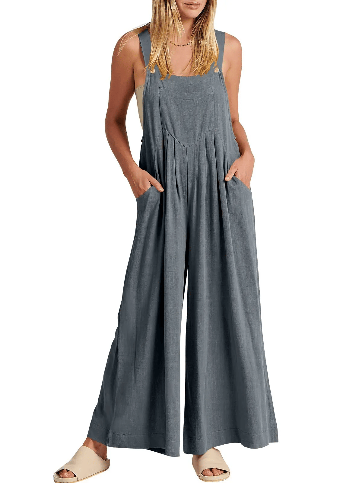 Sleeveless Wide Leg Jumpsuit with Pockets