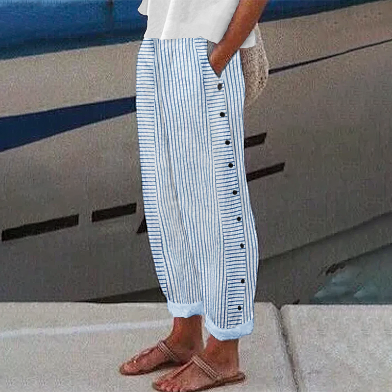 Vintage Stripes Printed Cotton Linen Cozy Pants
