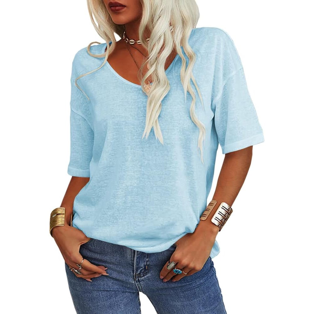 Women's Solid Color V-Neck T-shirt [On Sale & Quick Ship!]