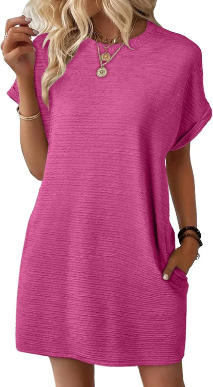 2025 New Women's Lightweight Summer Short Sleeve Dress with Pockets