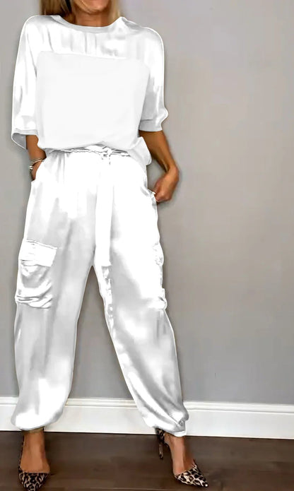 Smooth Satin Half-sleeved Top and Pants Set💝BUY 2 SETS FREE SHIPPING
