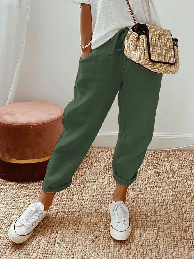 Solid Color Insert Pocket Drawstring Casual Pants