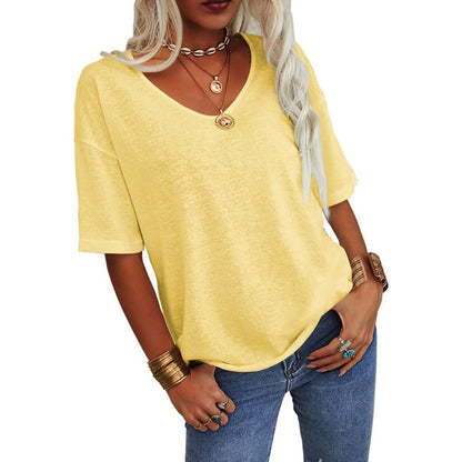 Women's Solid Color V-Neck T-shirt [On Sale & Quick Ship!]