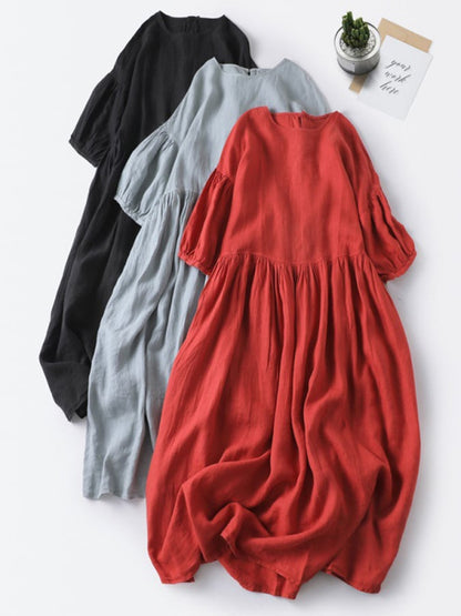 Loose And Versatile Bubble Sleeved Round Neck Pullover Dress