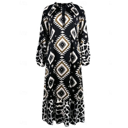 Women's Casual Dress Long Sleeve Bohemian Style Dress Long Sleeve Floral Tie Spring V Neck