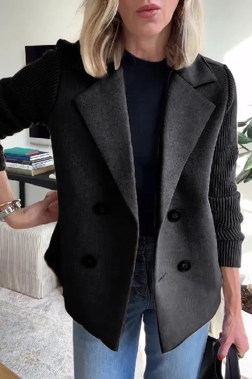 🔥50% Off-Limited Time⏳ Lapel Knitted Patchwork Sleeve Casual Coat
