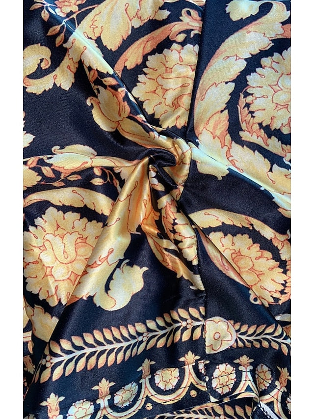 Women's Casual Dress Long Sleeve Bohemian Style Dress Long Sleeve Floral Tie Spring V Neck