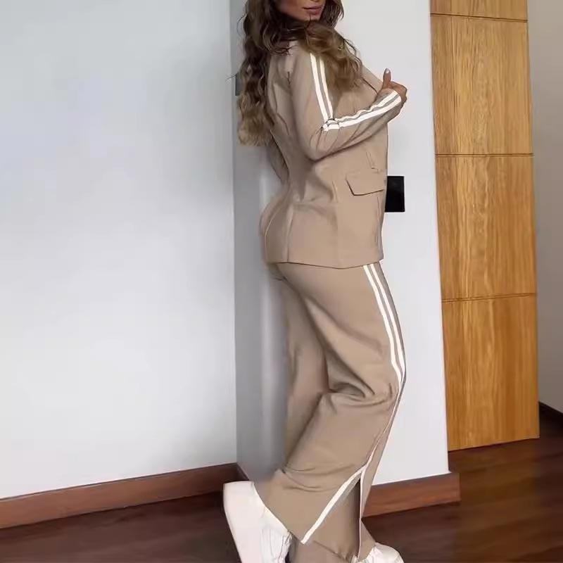 Women's Casual Notched Lapel Blazer and Wide-leg Pants Set