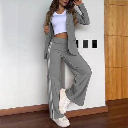 Women's Casual Notched Lapel Blazer and Wide-leg Pants Set
