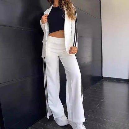 Women's Casual Notched Lapel Blazer and Wide-leg Pants Set